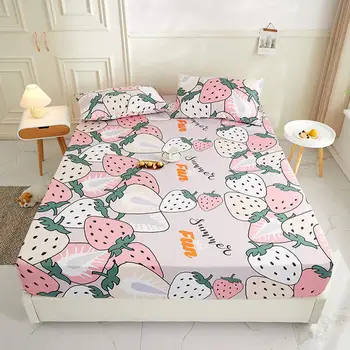 

1/3 Pcs Cute Children Bedsheet Satin Mattress Cover Sabanas King Size Fitted Sheet Summer Cool Polyester Bed Sheets Pillowcase
