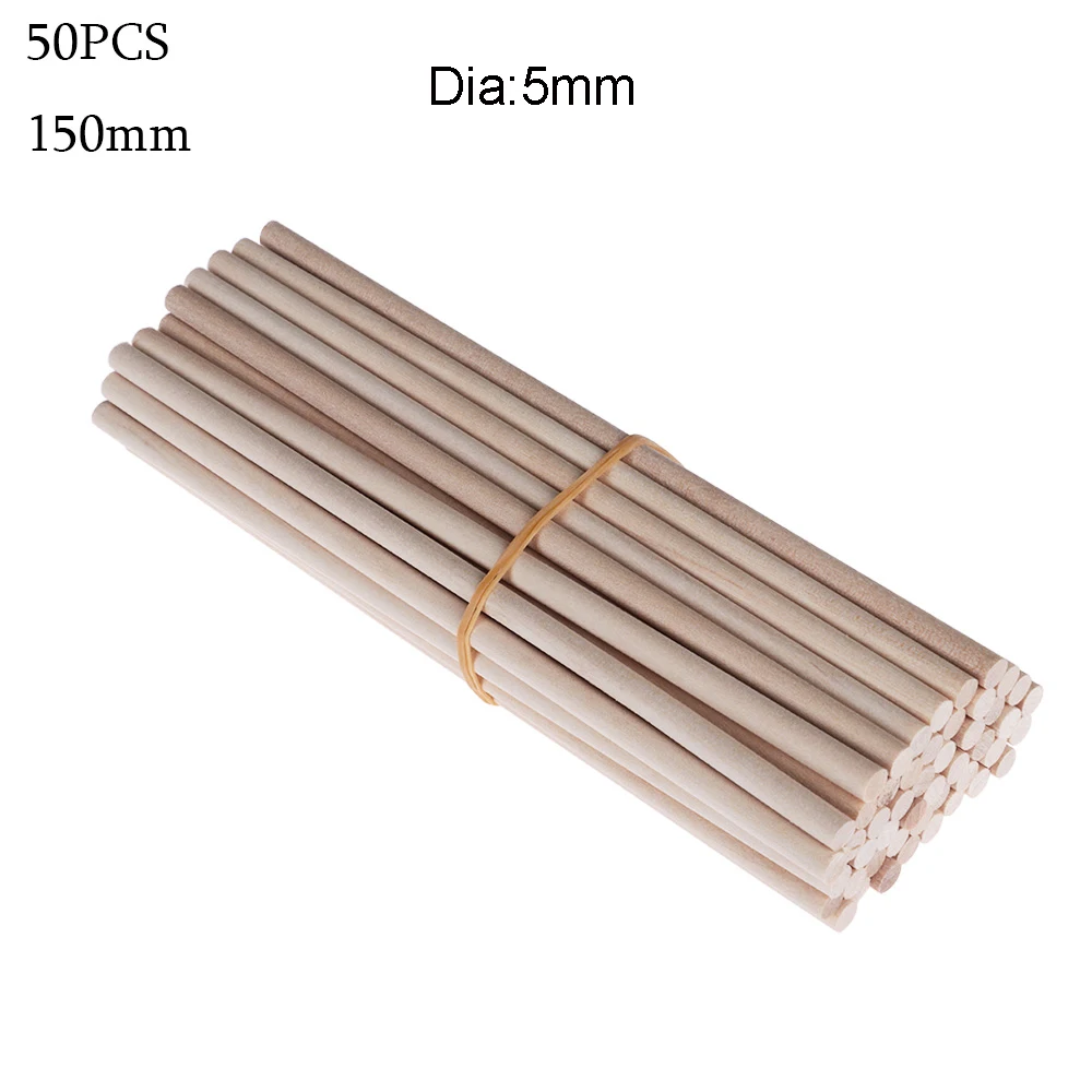 150X5mm 50 шт. 80 мм/100 мм/150 мм сосновые круглые деревянные стержни палочки Премиум прочный деревянный дюбель для рукоделия строительные модели Деревообработка - Цвет: 150X5mm