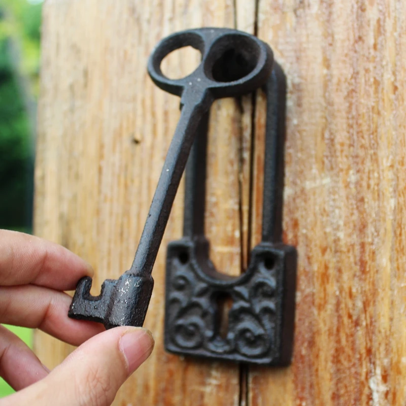

2PC Cast Iron Door Knocker with Handle Doorknocker Key Design Door Latch Metal Door Gate Decor Antique Retro Home Ornate Vintage