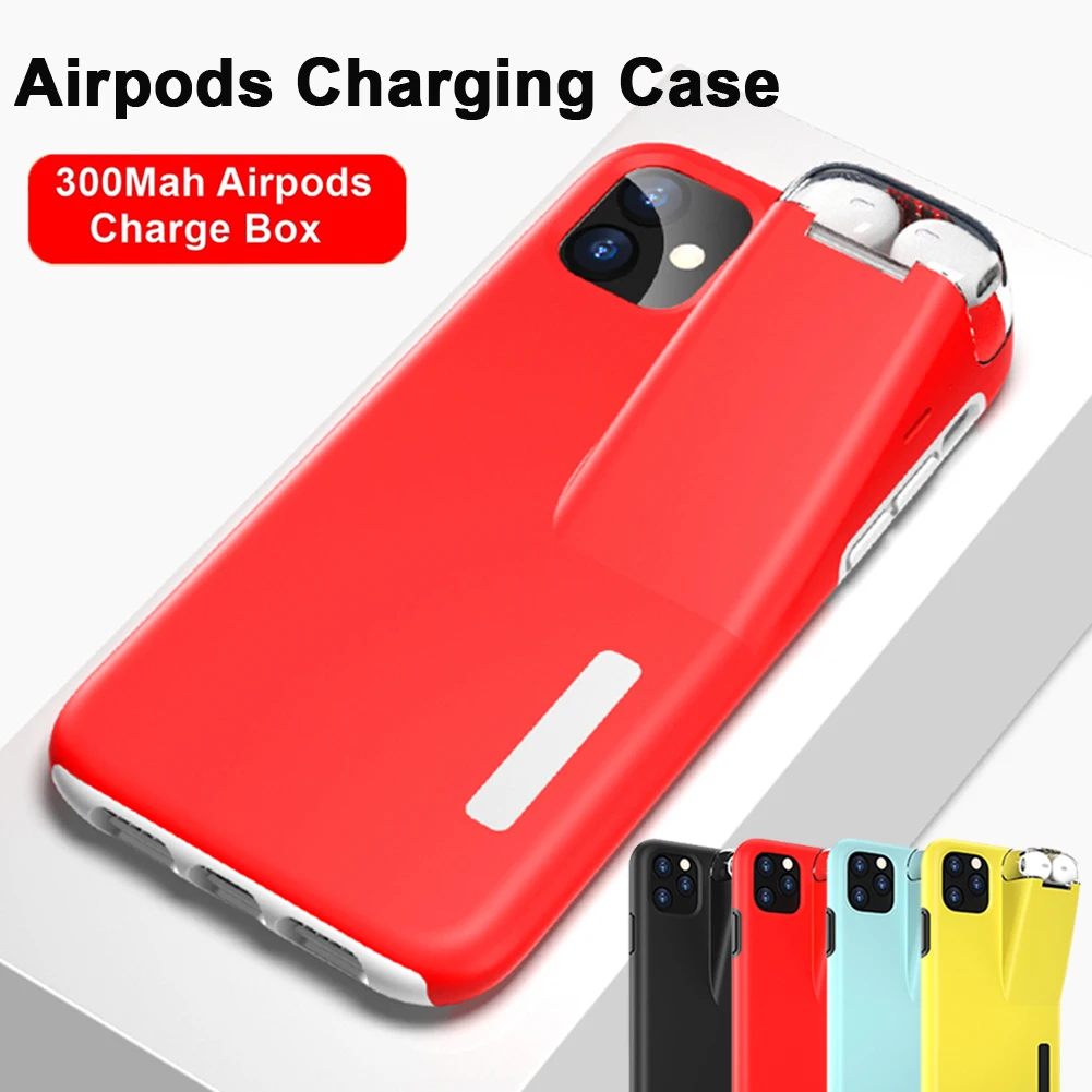 Жесткий чехол для телефона 2 в 1 iPhone 11 Pro Max Xs Xr X 8 7 6 6s Plus 300 мАч зарядный футляр AirPods
