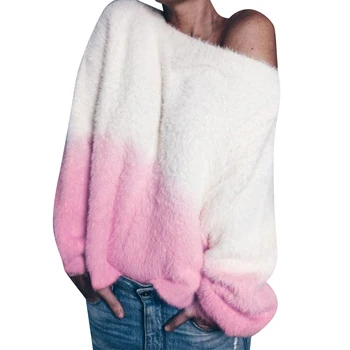 

Gradual change sweatshirt Women Off Shoulder Hoodies Autumn casual Loose Long Sleeve Plush Pullovers Female Clothing tops