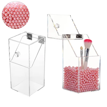 

INS Acrylic Makeup Organizer Clear Transparent Makeup Brush Storage Makeup Pearl Box With Cover Cosmetic Tool Holder Rack