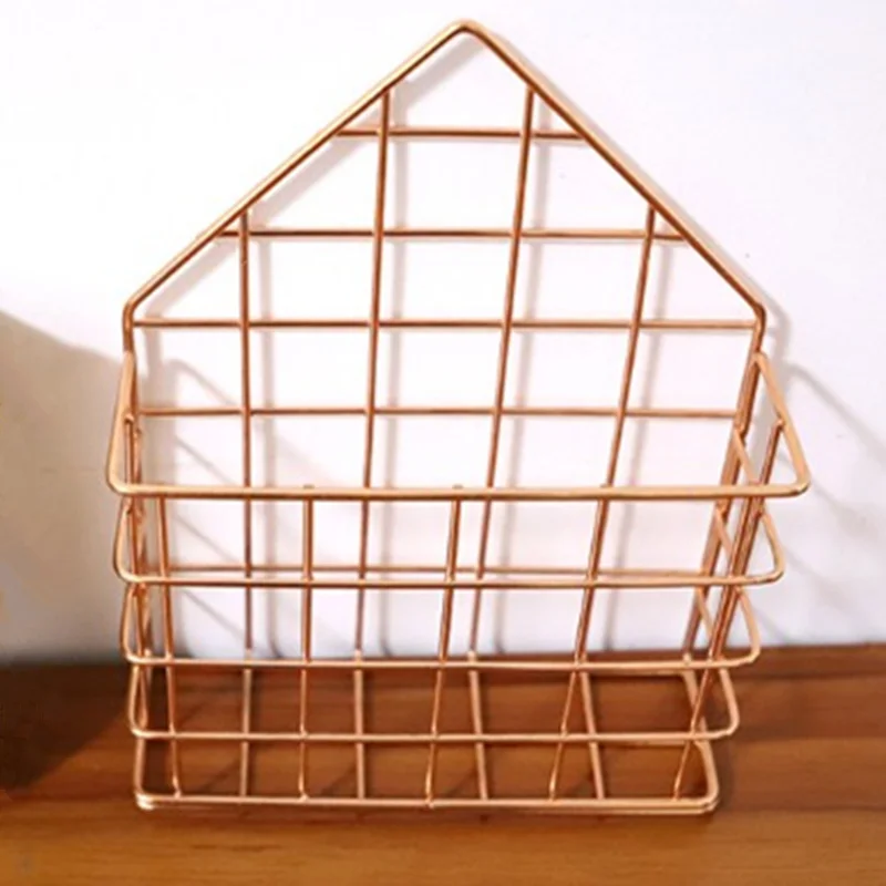 

Stainless Steel Rose Gold Household Storage Baskets Makeup Jewelry Stationery Office Desktop Organizer European Storage Rack