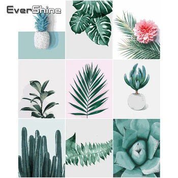 

EverShine Oil Paint By Numbers Plant Hand Painted Wall Art DIY Kits Drawing Canvas Leaf Home Decoration