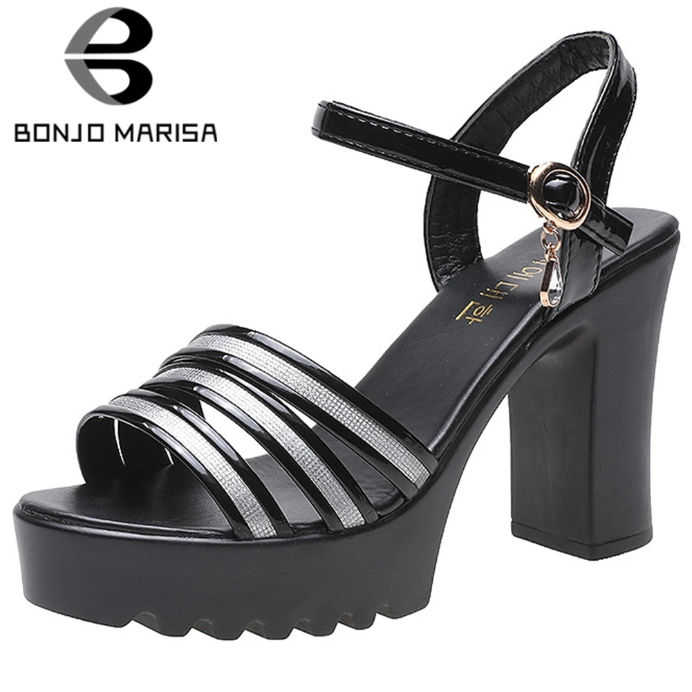 

BONJOMARISA Summer Sweet Date Platform Sandals Fashion Metal Decoration Ankle Strap Sandals Women High Block Heels Shoes Woman