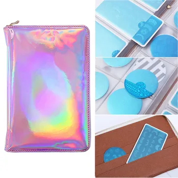 

72 Slots Silver Package Storage Bag Rectangle Organizer Plate Holder Case Portable Holographic Stamp Accessories Nail Art Round
