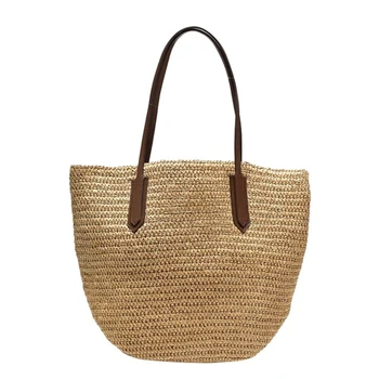 

Women'S Handmade Straw Braided Bag Woven Bag Natural Fashionable Outdoor Handbag Beach Bags(Light Brown)