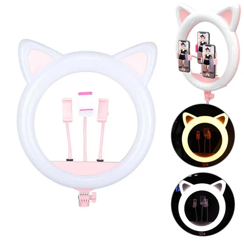 20 Inch LED Cat Ear Live Ring Light Video Shooting Studio Makeup Selfie Tattoo Accessories Beauty Rejuvenation Fill Light Supply for tiktok flipping selfie video bluetooth remote control fingertip ring gadget page turner browsing controller for mobile phone