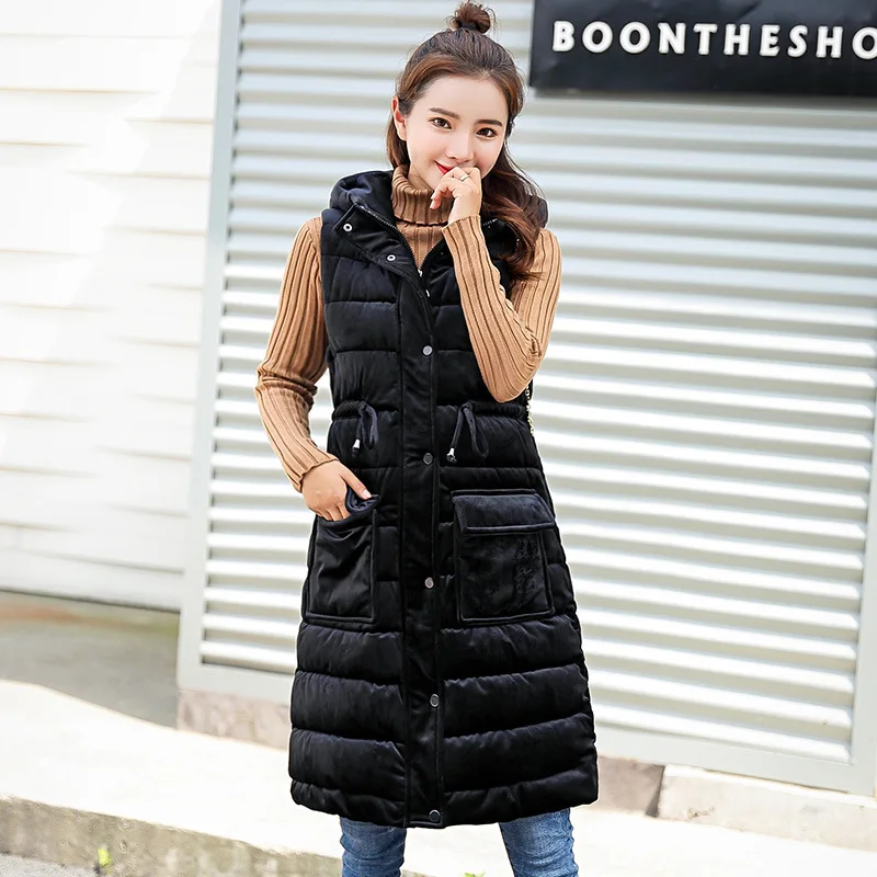 

2018 New Style down Feather Cotton Vest Women's Autumn And Winter Mid-length Hooded Cotton-padded Clothes Winter Waistcoat