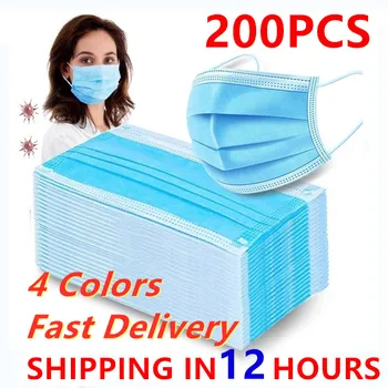 

In Stock! 200 Pcs Disposable Mondmasker Earloop Face Mouth Masks Mouth Mask Non-woven Melt Blown 3-layer Mascarilla mascarilas