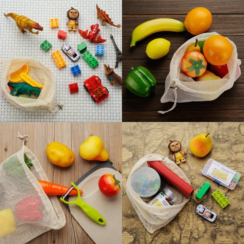10 Pack Reusable Cotton Produce Mesh Bag for Fruits and Vegetables, Organic Cotton Bulk Bags for Grocery Shopping& Storage, Dou