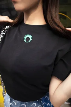 

2020 Spring Summer Women Simple Basic Print Moon T-shirt Short Sleeve