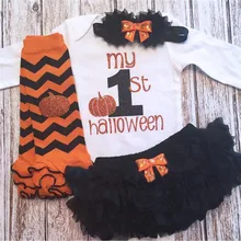 CANIS/Повседневные комплекты для малышей из 4 предметов Комбинезоны на Хэллоуин для девочек боди+ мини-юбки с оборками комплекты одежды для малышей