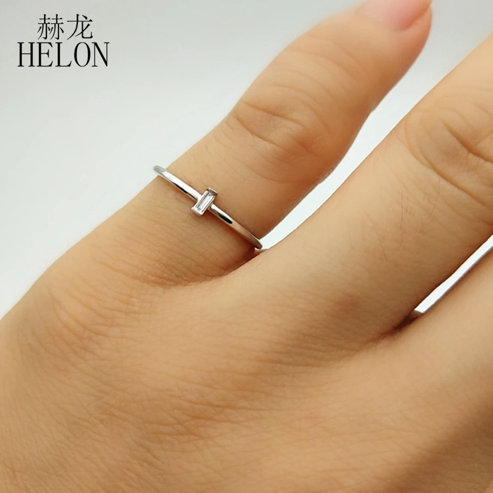 HELON Solid 14K белое золото багет огранка 0.05CT SI/H натуральный бриллиант обручальное кольцо для женщин модное ювелирное изделие