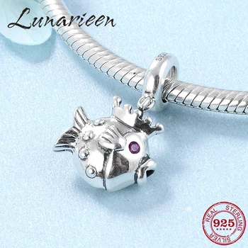 

2019 New 925 Sterling Silver Kissing fish princess Charms for Jewelry making Fits Original europeu Women Bracelet Necklace
