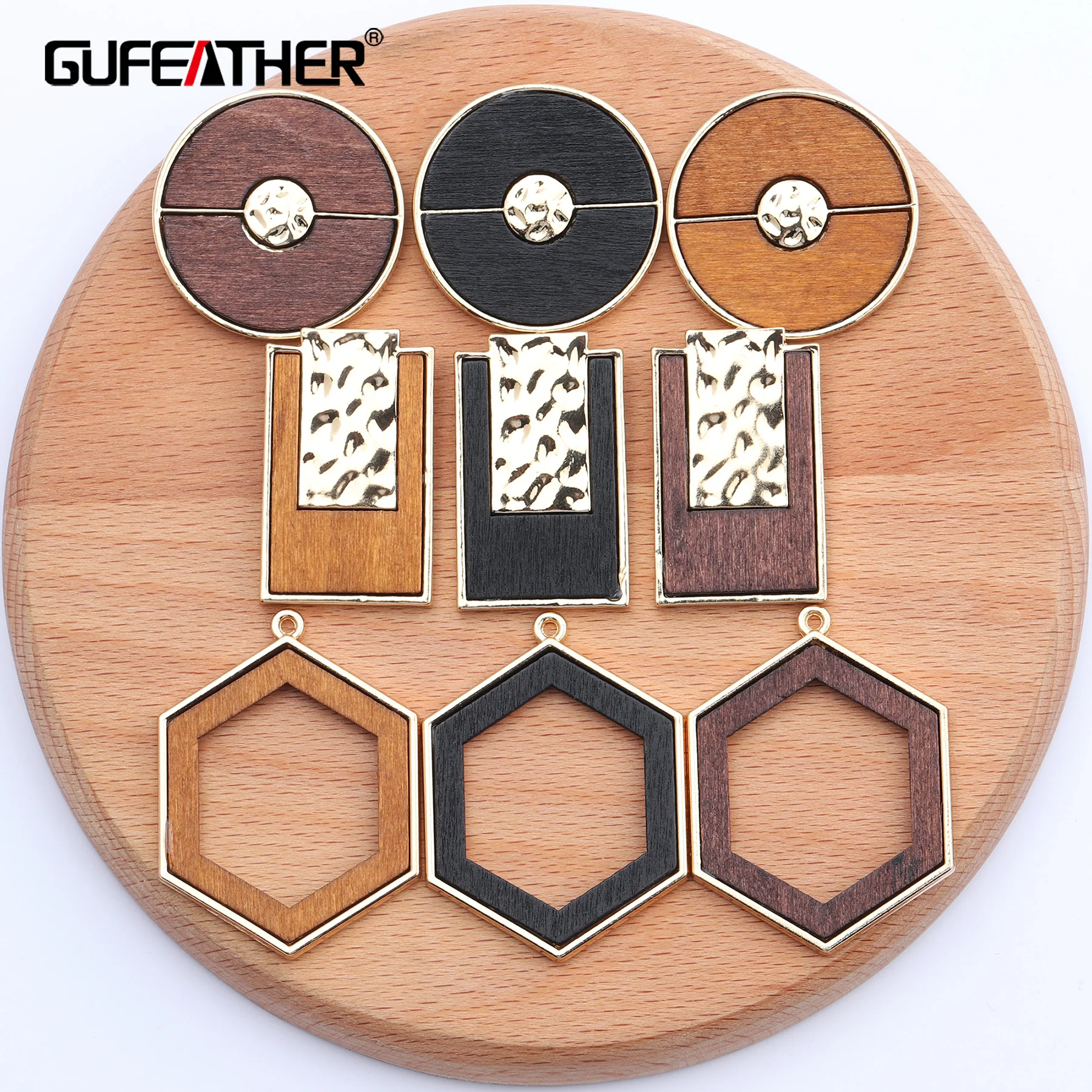GUFEATHER M449, ювелирные аксессуары, ручная работа, деревянный кулон, медный металл, круглой квадратной формы, изготовление ювелирных изделий, серьги diy, 10 шт./партия