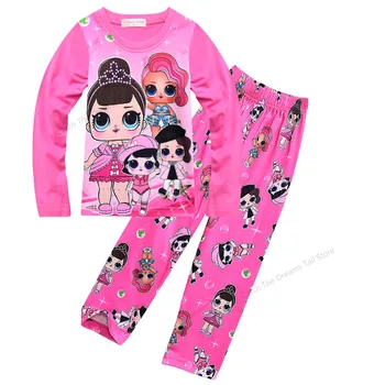 

LOL Surprise Doll Children's Home Service Two-piece Girl Cartoon Anime Pattern Pajamas Long-sleeved Trousers Loose