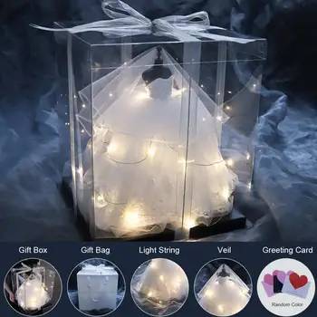 

AUGKUN Mini Wedding Dress Model Exquisite Wedding Craft Transparent Ornament Box With Lamp For Birthday And Valentine's Day