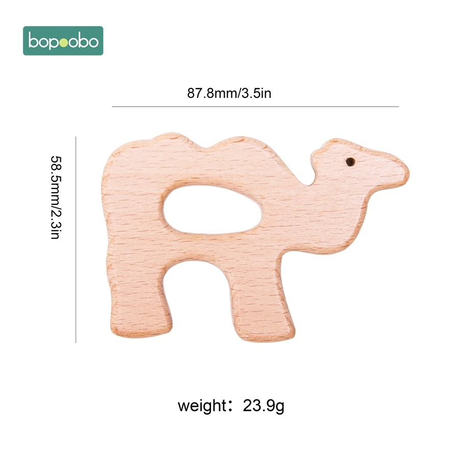 Bopoobo 5 шт. деревянный Прорезыватель для еды, из бука, деревянные животные, детские игрушки для новорожденных, подвеска, соска, комплект для медицинских процедур, Детские трофеи - Цвет: Camel