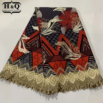 

H&Q 6 yards popular nigerian wax 100% cotton fabric guipure lace embroidery african batik laces water soluble fabrics for sewing