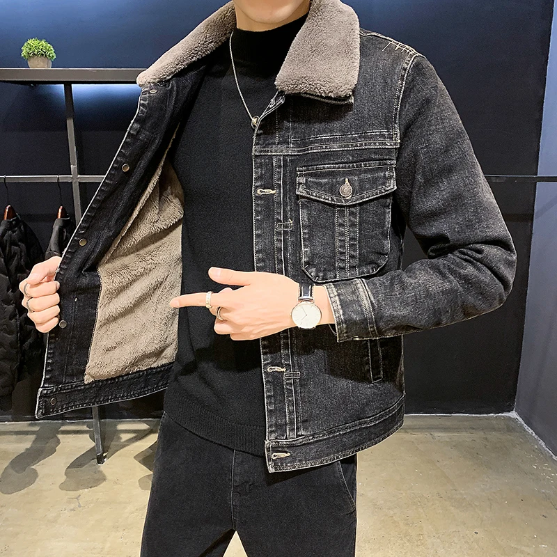 fleece thick fur collar warm jacket men 