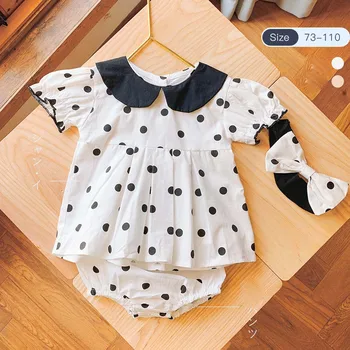 

AmyaBaby New Summer Baby Girl Clothing Sets Peter Pan Collar Polka Dot Tops + Short Pants + Headbands 3pcs Princess Kids Outfits