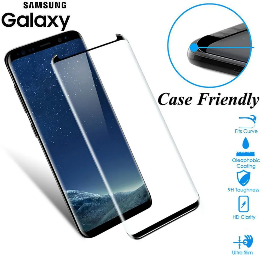 JGKK 3D Curved Glass For Samsung Galaxy S8 S9 Plus Note 8 9 Tempered Glass Case Friendly Screen Protector For S8 plus S9 Shield