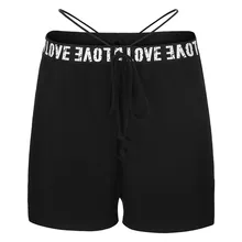 Шорты для йоги с боковой шнуровкой размера плюс, модные короткие женские повседневные леггинсы с буквенным принтом, женские повседневные спортивные штаны для фитнеса# LR3