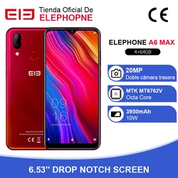 Elephone A6 MAX смартфон 4 Гб 64 Гб 6,53 ''экран MT6762V 20 МП фронтальная камера отпечаток лица разблокировка мобильных телефонов Android 9,0