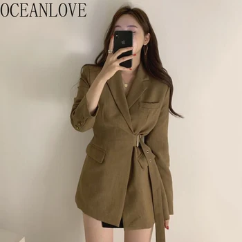 

OCEANLOVE autumn mujer chaqueta solid bandage vintage office lady blazer women korean 2020 fashion blazers elegant 17419