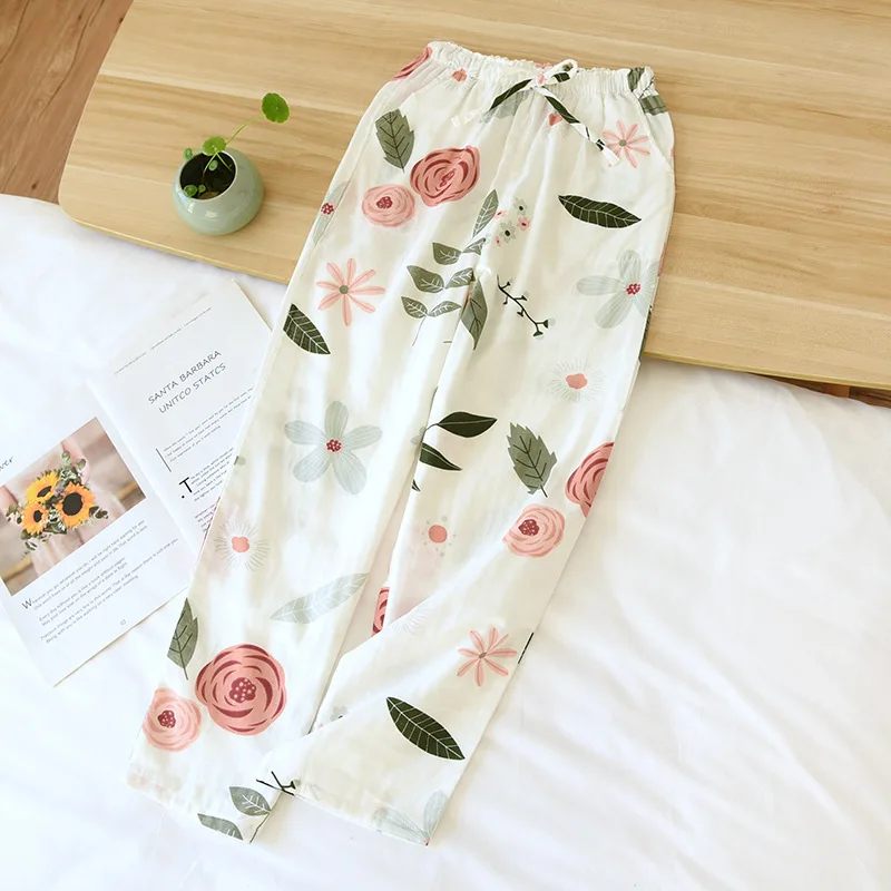 

Japanese style Sleep Pants 100% cotton gauze new spring and autumn pants ladies thin home pants loose cartoon comfortable