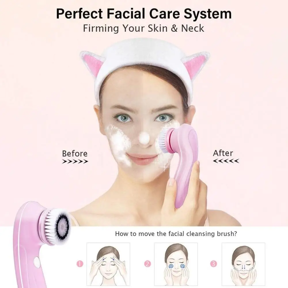

6 in 1 Cleansing Instrument Household Silicone Rotating Cleansing Usb Charging Beauty Instrument Cleansing Brush Kit
