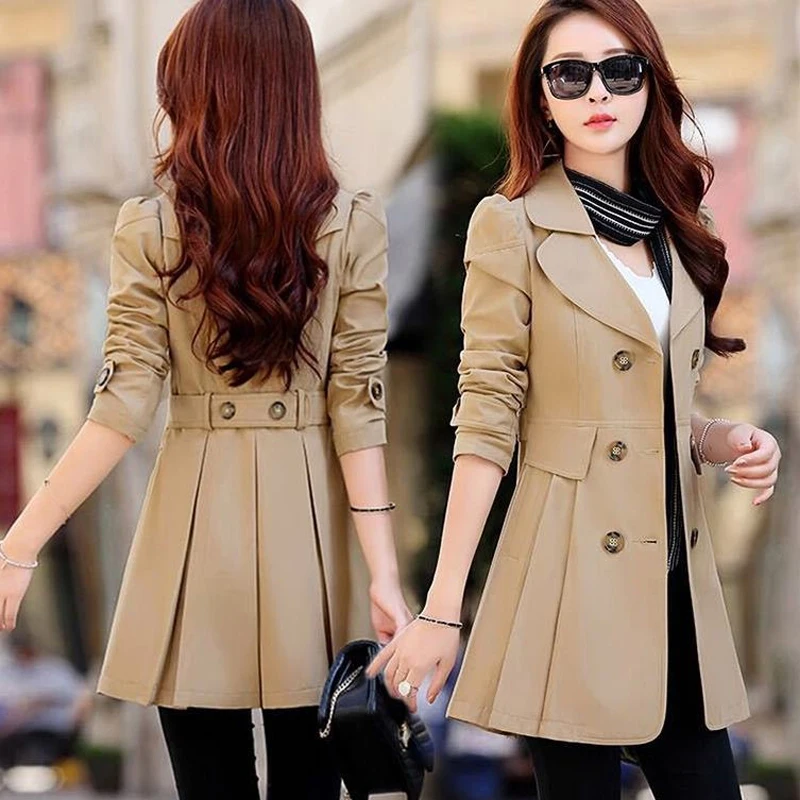 wonderful  Fashion 2020 Spring jacket women solid color windbreaker large size long double - breasted coat fem