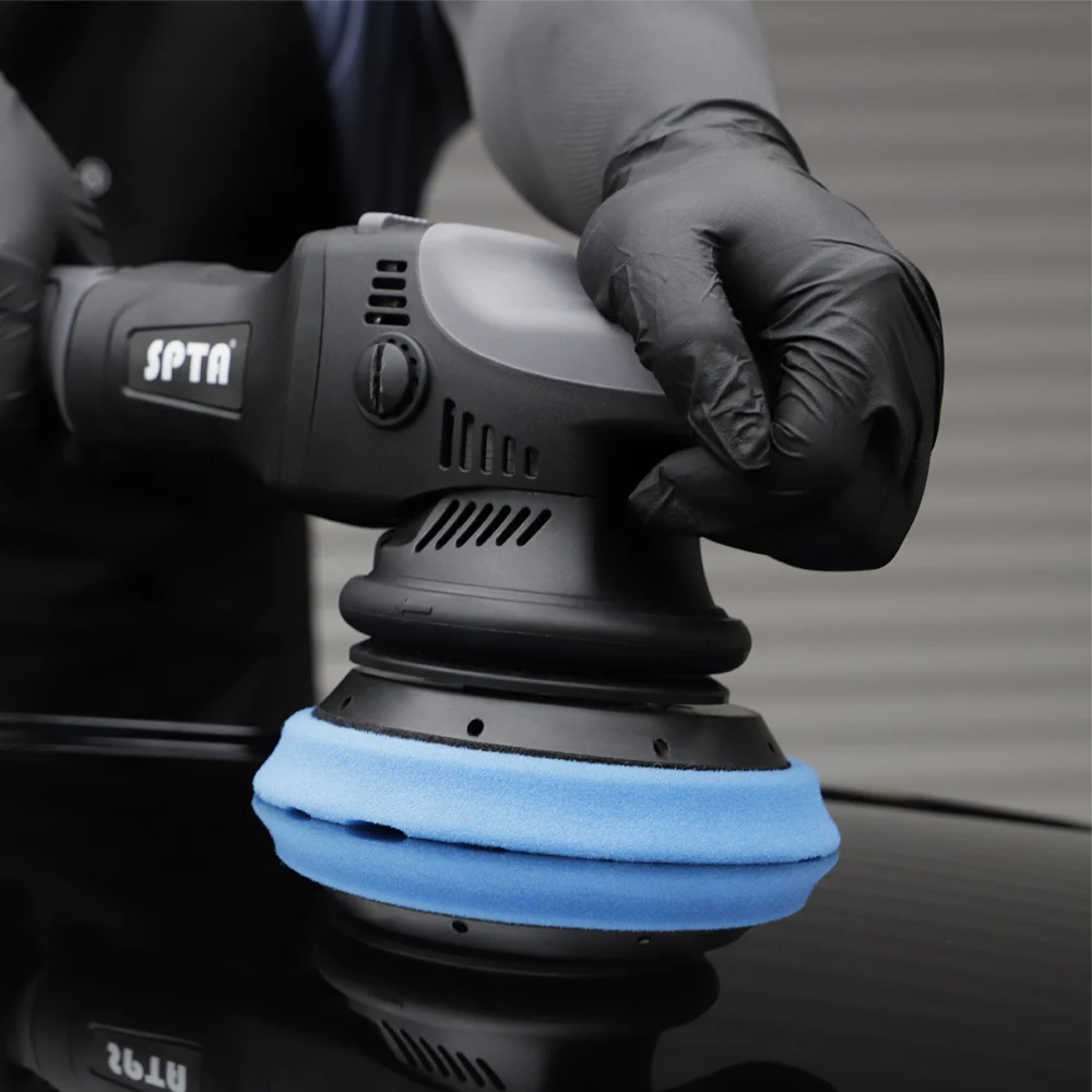 SPTA 18V Cordless Dual Action Car Polisher 15mm Orbit Variable Speed Machine with Two 4000Ahm Battery for Polishing Waxing