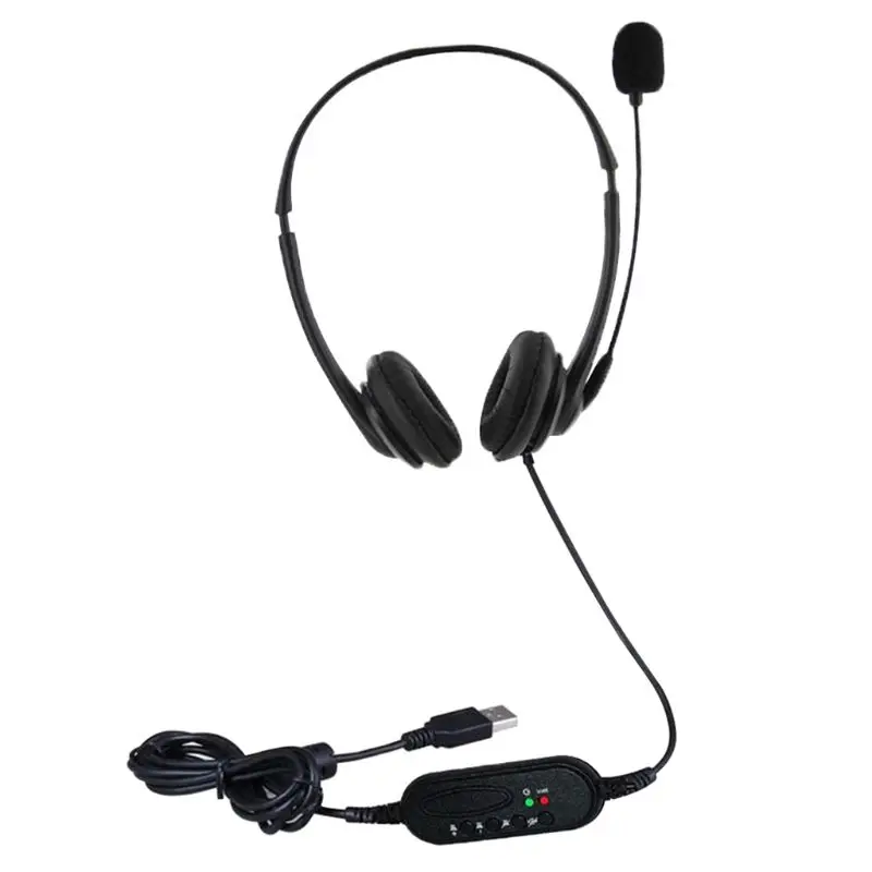 USB Wired Interface Neckband Ergonomic Noise Cancelling 360 Rotatable Headset Microphone Call Centre