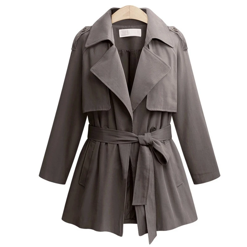 

Large size women's autumn and winter lapel belts solid color office style coat jacket