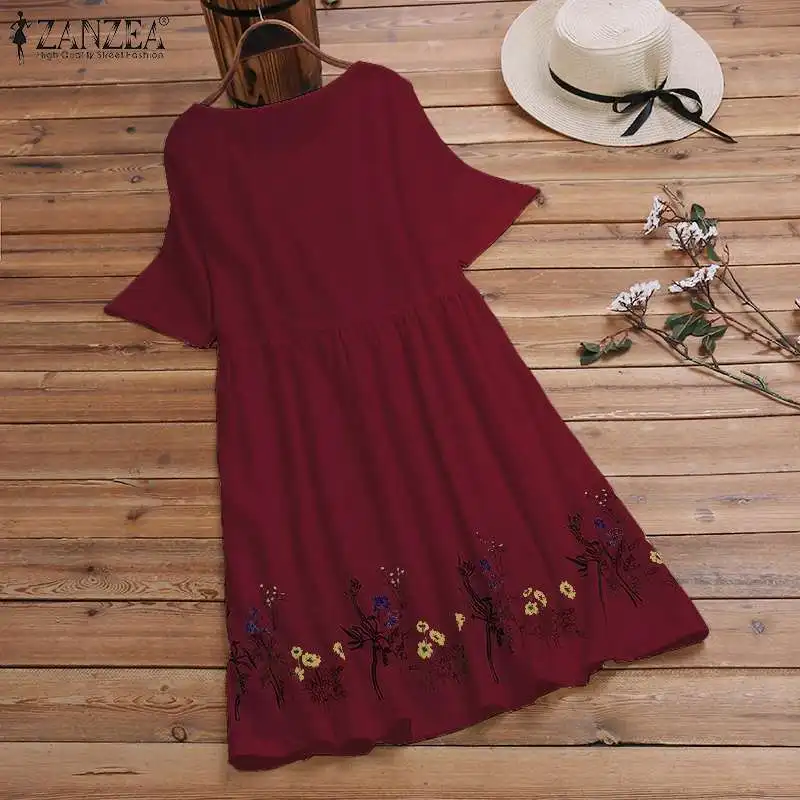 Women Casual Mini Dress Summer Sundress ZANZEA Lady Loose Long Shirt Vestidos Floral Print Bohemian Beach Party Short Robe