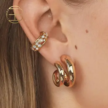 

2019 New Lady's Basic Geometric Stud Earring Rhinstone Ear Cuff Gold Color Snails Shape Metal Stud Earrings For Women