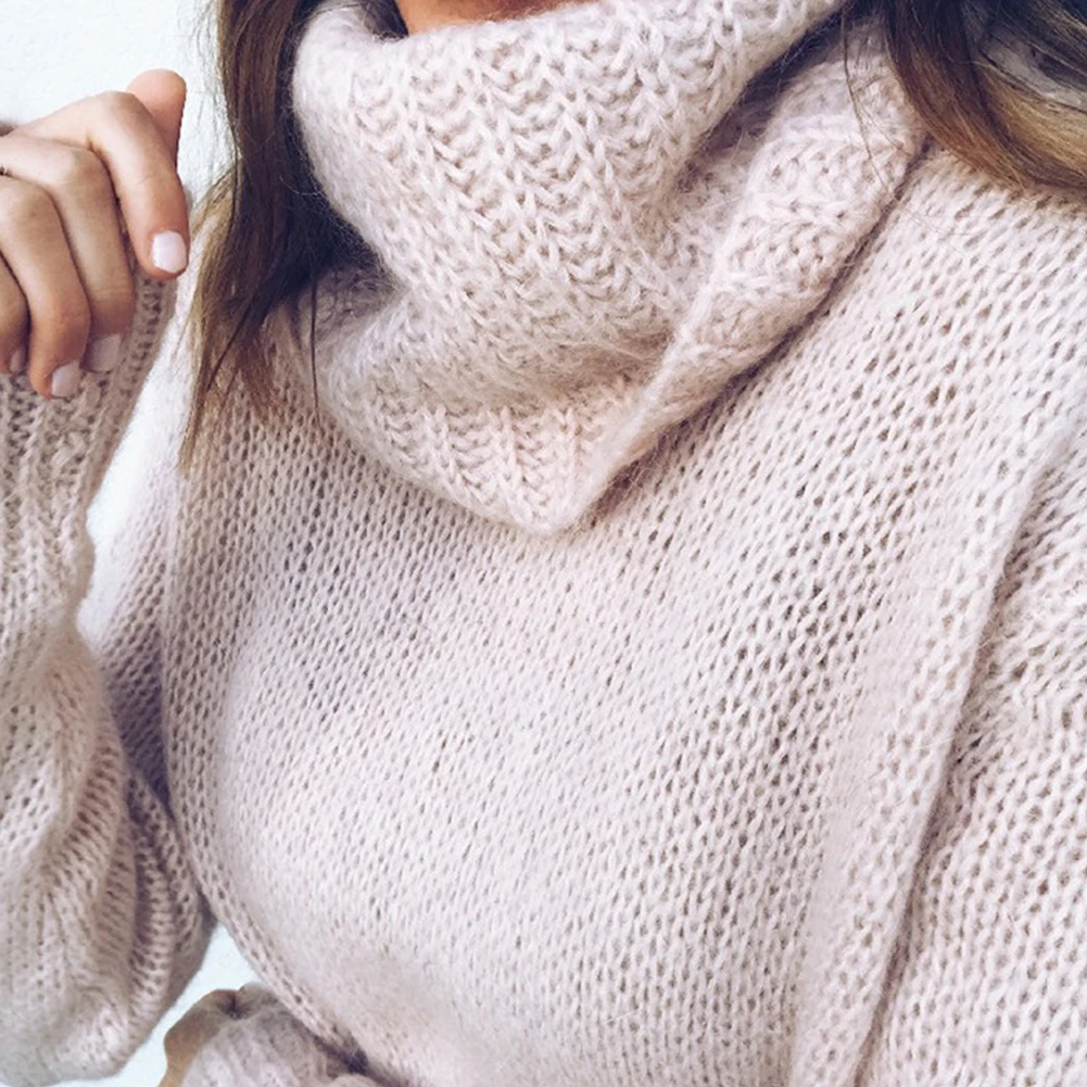 Зимний женский свитер, однотонный, длинный рукав, водолазка, вязаный пуловер, свитер, женская одежда, свитера