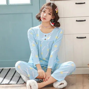 

Sleepwear Pajamas Spring Summer Explosion Models Ladies Home Service Long-sleeved Round Neck Pajamas Women's Night Suit Huispak