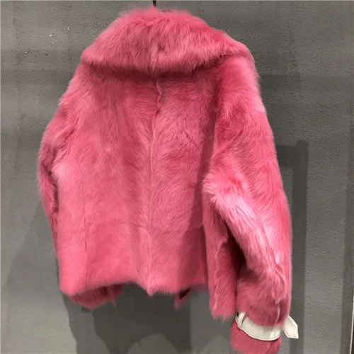 Pink Подлинное пальто из натурального овечьего меха, Женское шерстяное пальто из Тосканы, зимнее плотное пальто из натуральной овчины, розовая куртка из натурального овечьего меха - Цвет: Pink