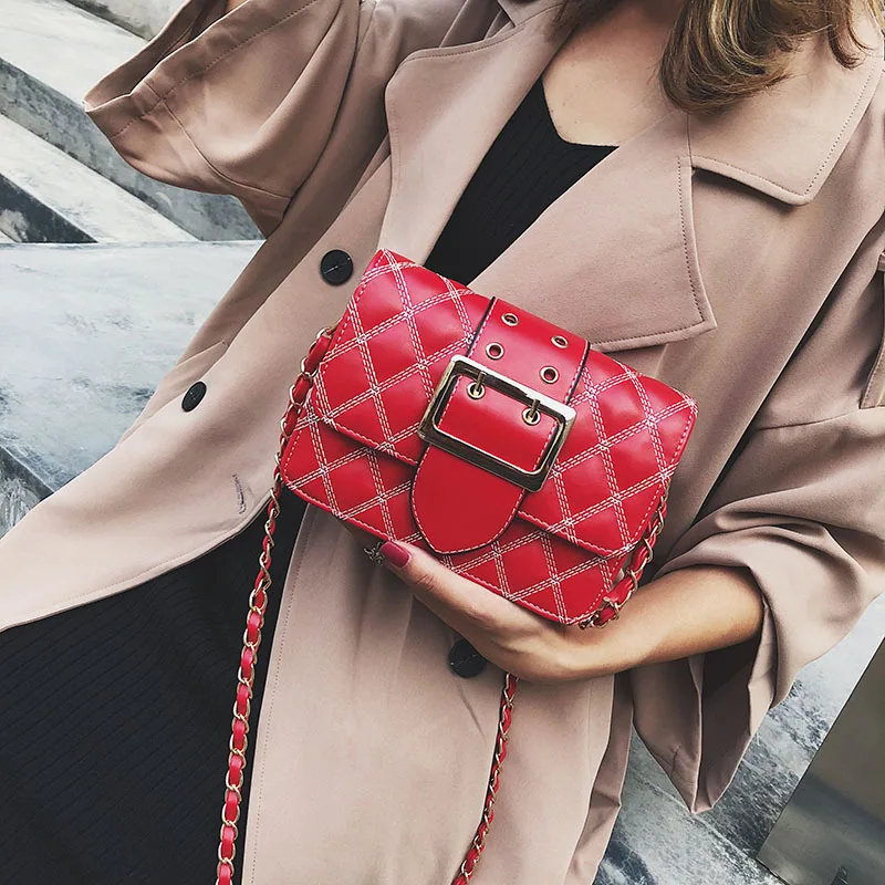 

Korean-style Classic Rhombus Square Sling Bag Leather Belt Magnetic Snap Shoulder Oblique WOMEN'S Bag