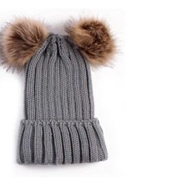Gray for Mom Детская шапка для маленьких мальчиков и девочек, одинаковые Семейные комплекты для мамы и детей, зимняя теплая вязаная Круглая Шапочка с помпоном для маленьких мальчиков и девочек - Цвет: Gray for Mom