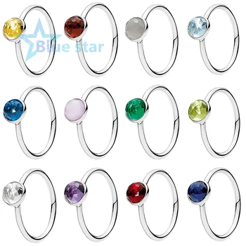 

Bule Star 100% 925 Sterling Silver pandoras ring Birthstone in December Droplet Ring free shipping