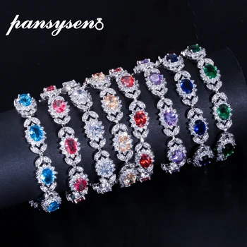 

PANSYSEN 100% 925 Sterling Silver Topaz Aquamarine Amethyst Diamond Bracelets for Women Luxury Fine Jewelry Party Gift Wholesale