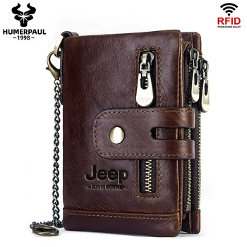 

HUMERPAUL Cowhide Genuine Leather Men Wallet Coin Purse Small Mini Card Holder Vintage PORTFOLIO Portomonee Hasp Male pockect