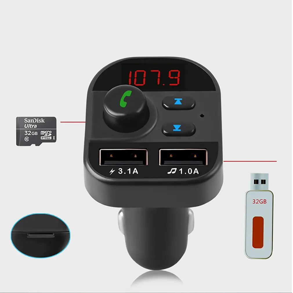 Автомобильный Bluetooth, Версия 5,0, fm-передатчик, музыкальный плеер без потерь, MP3, беспроводной телефон без рук, двойной usb зарядный адаптер питания