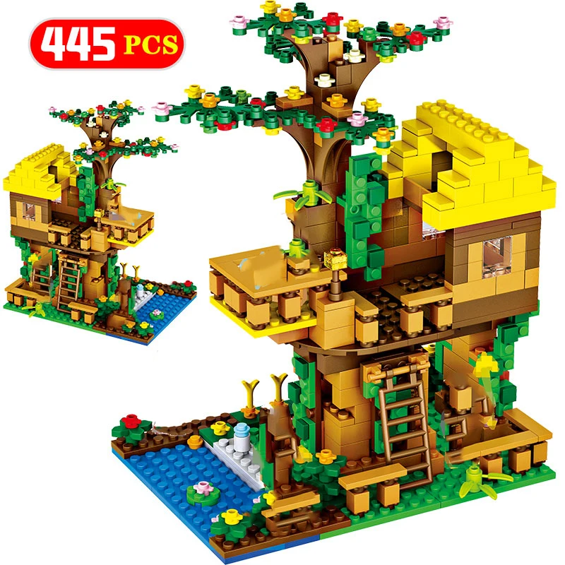 

445pcs Jungle Tree House My world Building Blocks Compatible Legoinglys Minecrafted Village House Sets Bricks Toys for Children