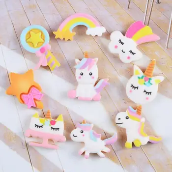 

Cartoon Unicorn Rainbow Biscuits Flatback Resin Cabochon Fake Food Crafts DIY Scrapbooking Hair Bows Phone Case Decoration