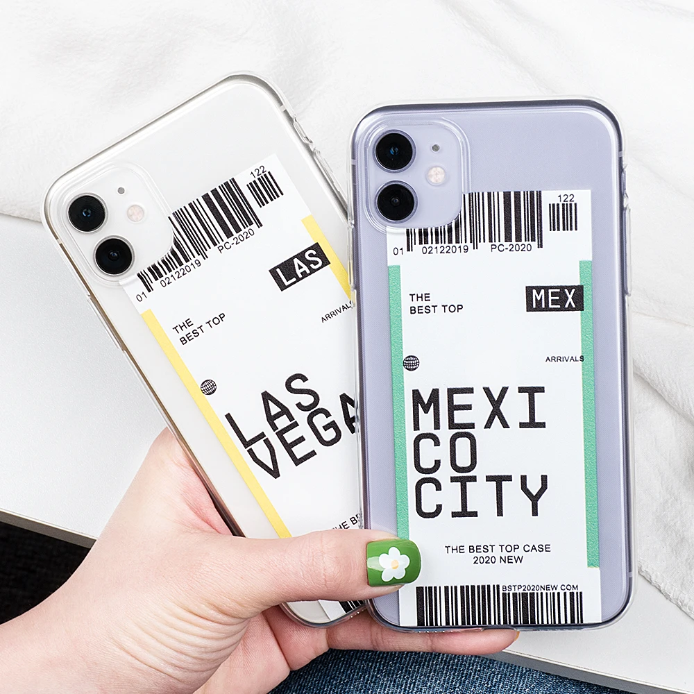 Tiket Kota Usa Bening Case untuk iPhone 11 Pro Max LONDON New York Label  Dunia TPU Cover UNTUK iPhone X XS Max XR Phone Case